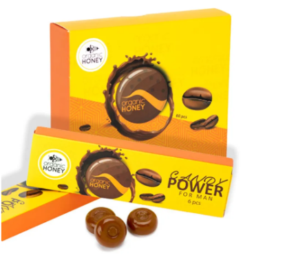 Organic Honey Power Candy for Men, 60 Pcs, Natural Energy Boost with Pure Honey, Ginseng & Coffee