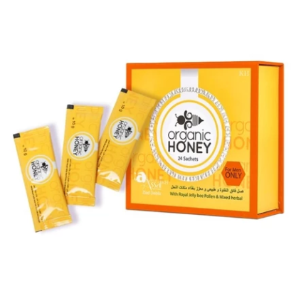 Organic Honey for Men, 10g x 24 Sachets, Natural Energy Supplement with Royal Jelly, Bee Pollen & Mixed Herbs