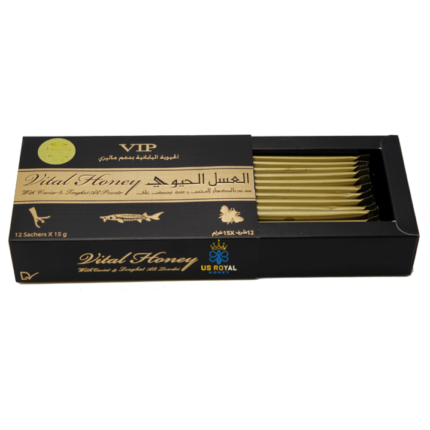US Royal Vital Honey VIP, 15g x 12 Sachets, Natural Energy Supplement with Caviar & Tongkat Ali Powder for Men
